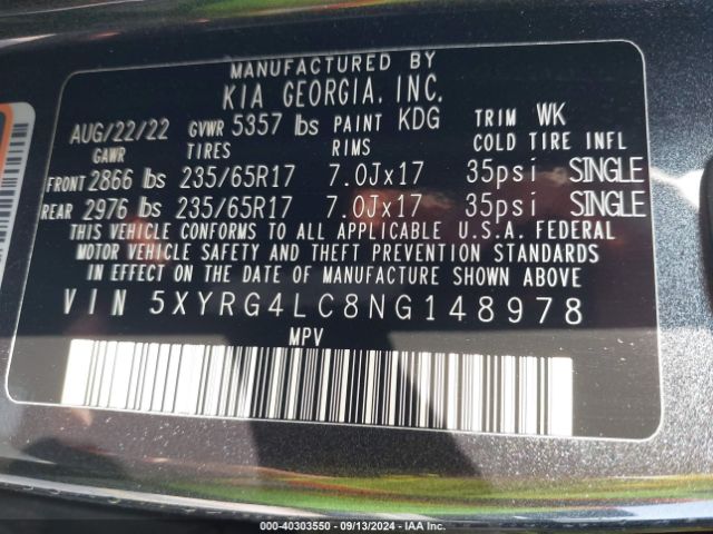 Photo 8 VIN: 5XYRG4LC8NG148978 - KIA SORENTO 