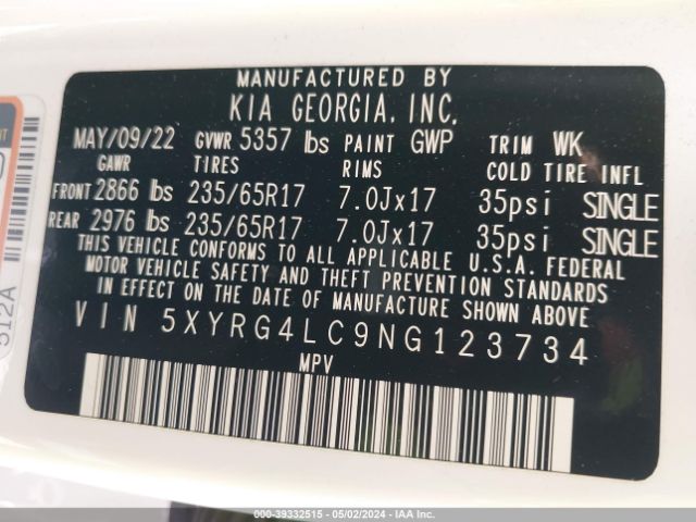 Photo 8 VIN: 5XYRG4LC9NG123734 - KIA SORENTO 