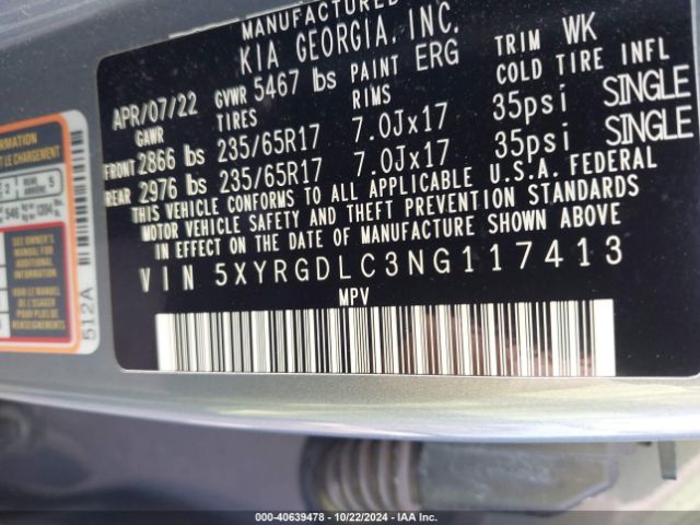 Photo 8 VIN: 5XYRGDLC3NG117413 - KIA SORENTO 