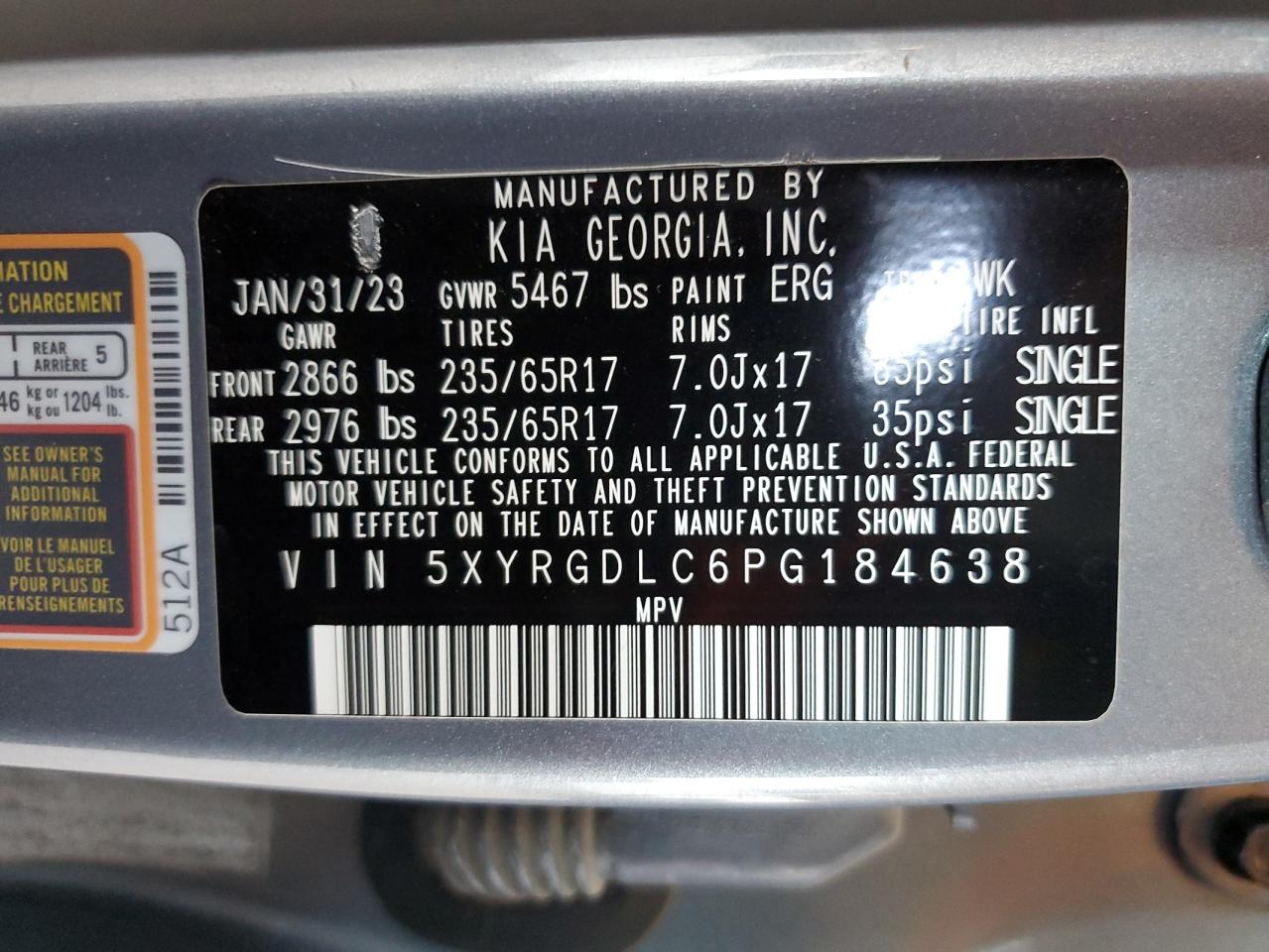 Photo 12 VIN: 5XYRGDLC6PG184638 - KIA SORENTO 