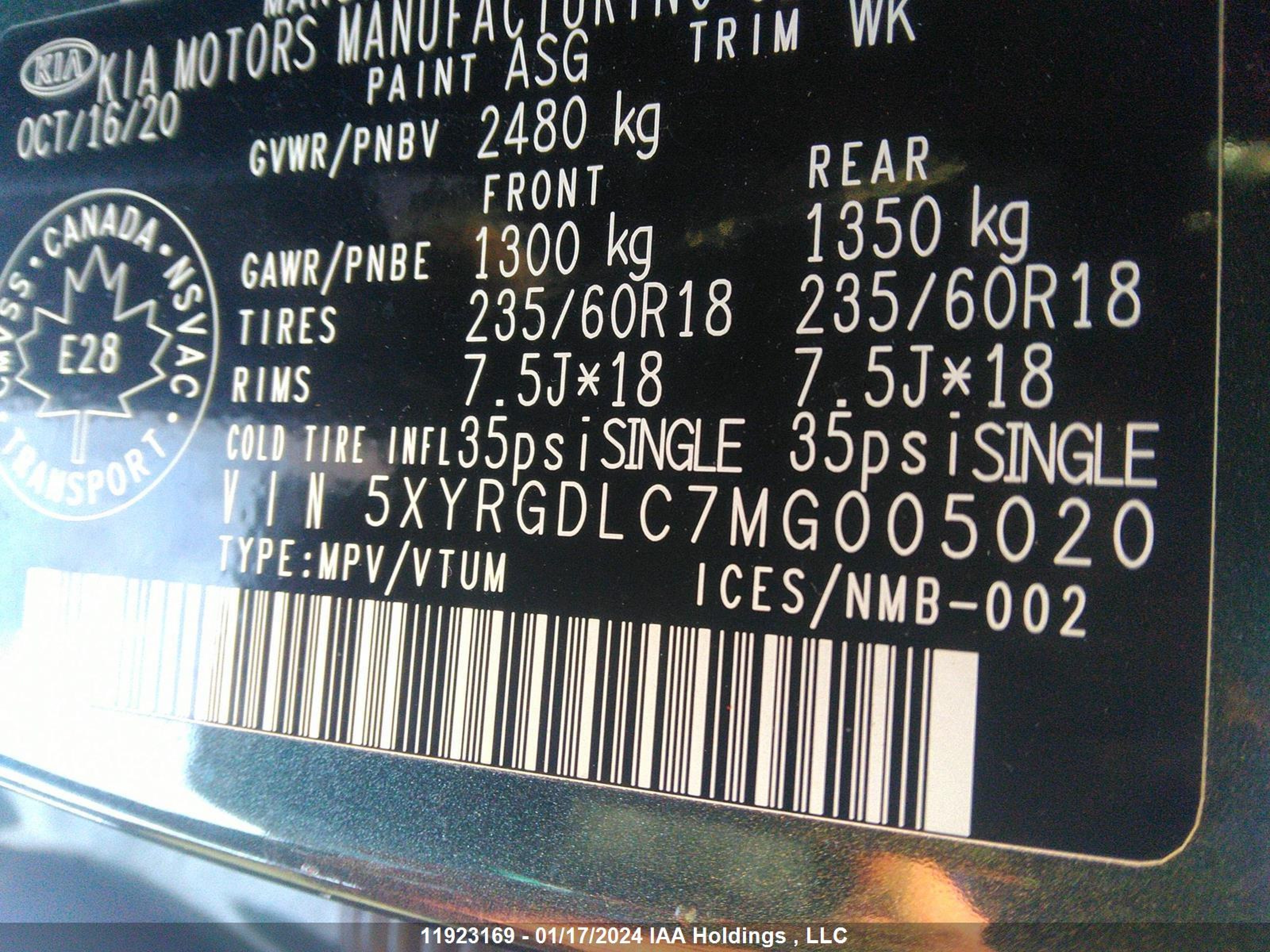 Photo 8 VIN: 5XYRGDLC7MG005020 - KIA SORENTO 