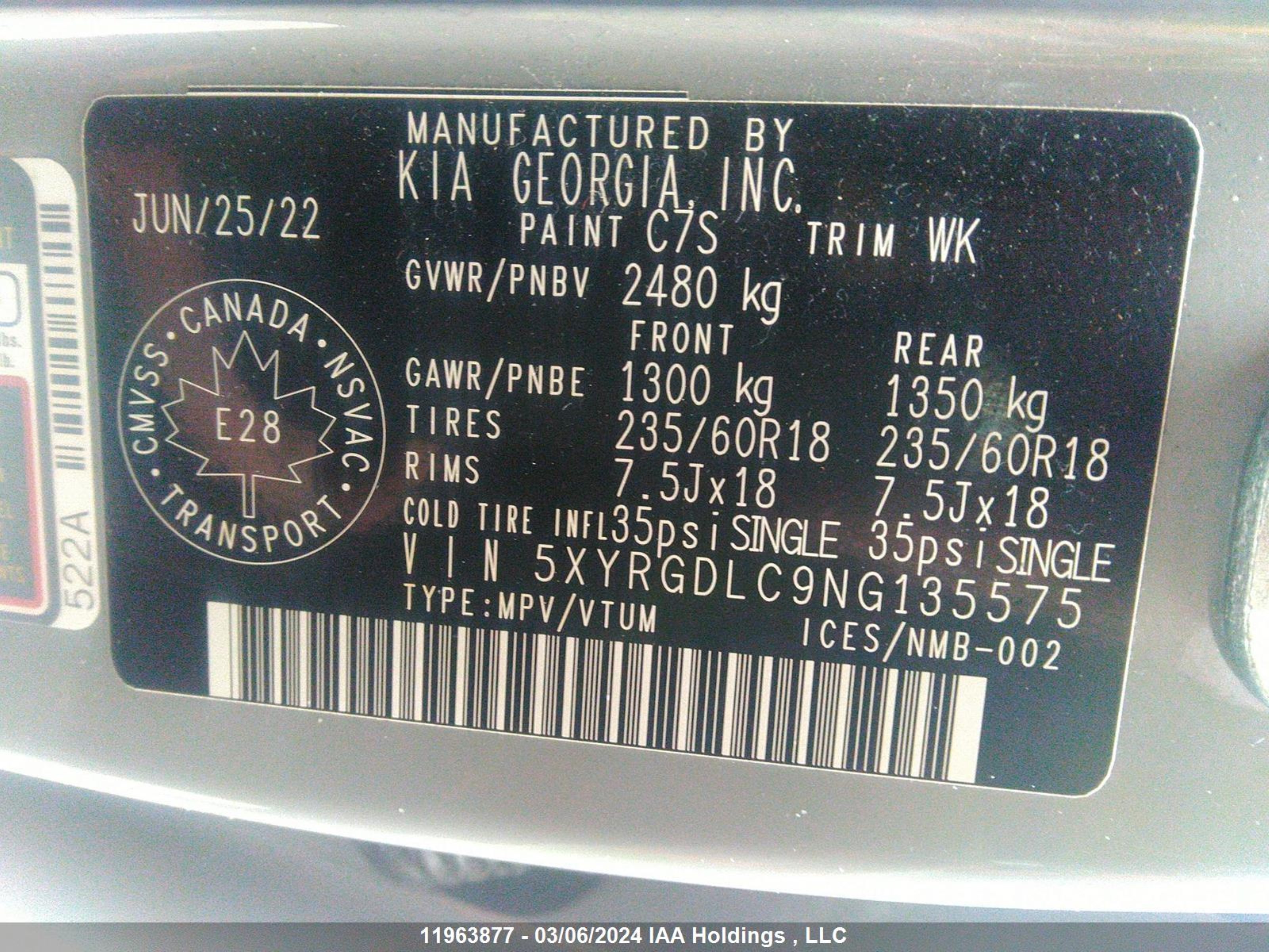 Photo 8 VIN: 5XYRGDLC9NG135575 - KIA SORENTO 