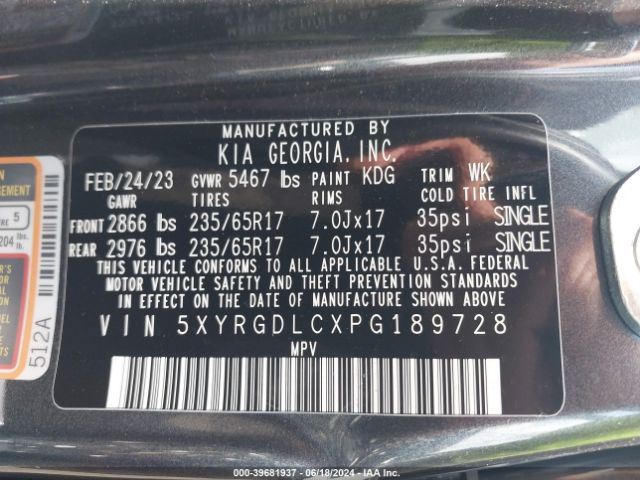 Photo 8 VIN: 5XYRGDLCXPG189728 - KIA SORENTO 