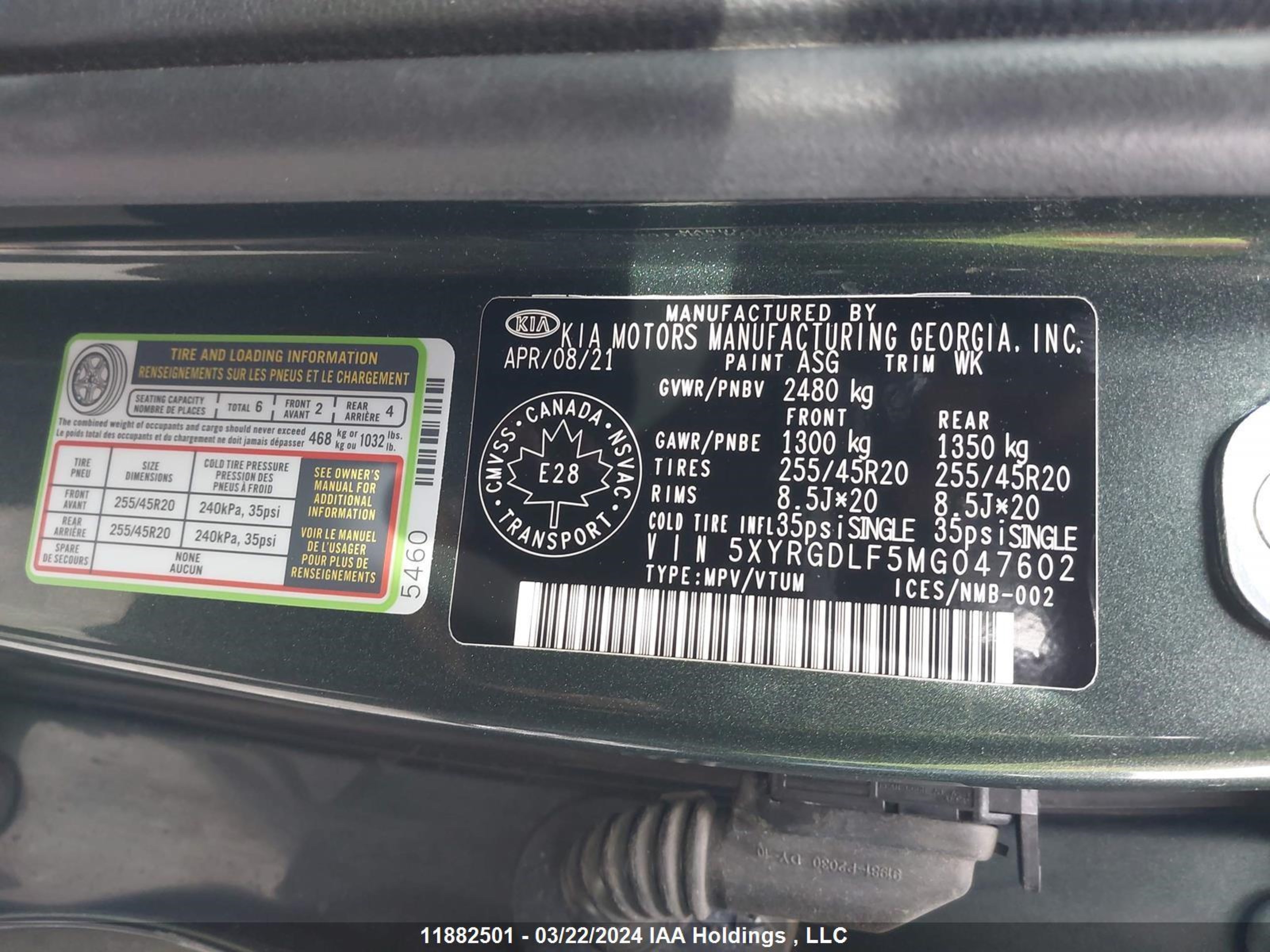 Photo 8 VIN: 5XYRGDLF5MG047602 - KIA SORENTO 