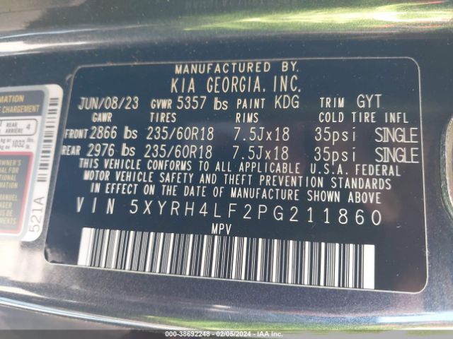 Photo 8 VIN: 5XYRH4LF2PG211860 - KIA SORENTO 