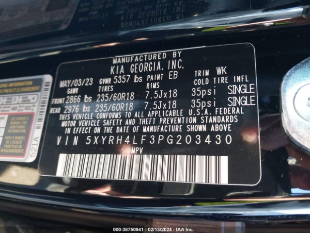 Photo 8 VIN: 5XYRH4LF3PG203430 - KIA SORENTO 