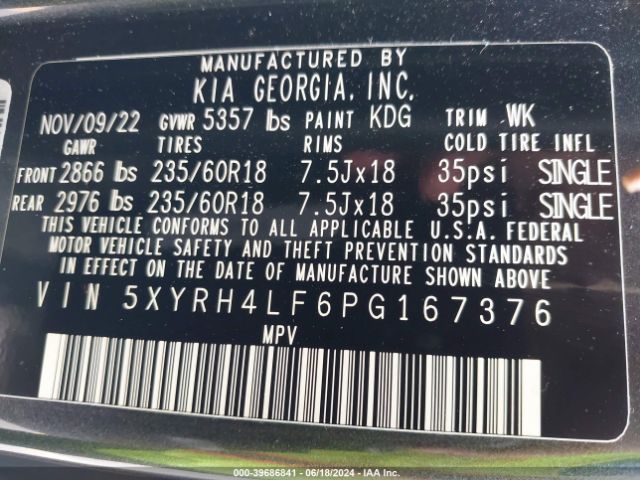 Photo 8 VIN: 5XYRH4LF6PG167376 - KIA SORENTO 