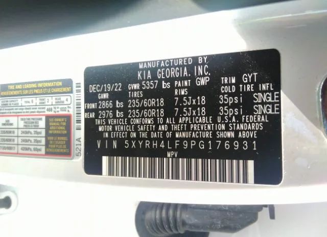 Photo 8 VIN: 5XYRH4LF9PG176931 - KIA SORENTO 