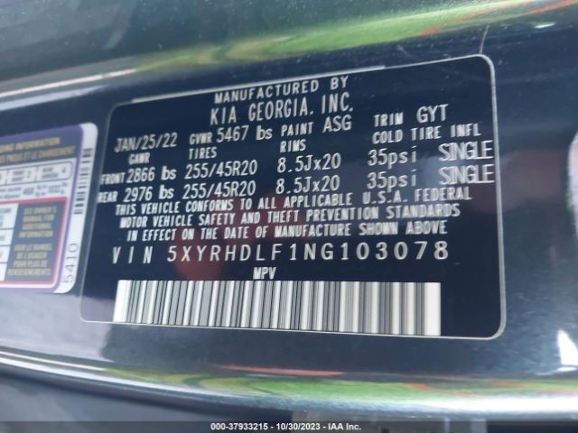 Photo 8 VIN: 5XYRHDLF1NG103078 - KIA SORENTO 