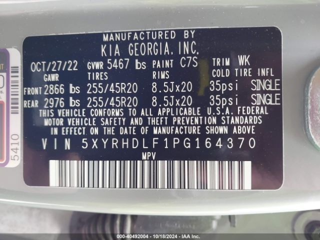 Photo 8 VIN: 5XYRHDLF1PG164370 - KIA SORENTO 