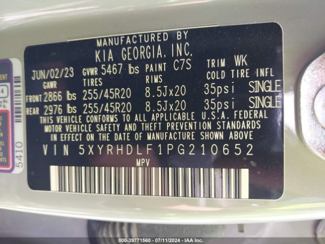 Photo 8 VIN: 5XYRHDLF1PG210652 - KIA SORENTO 