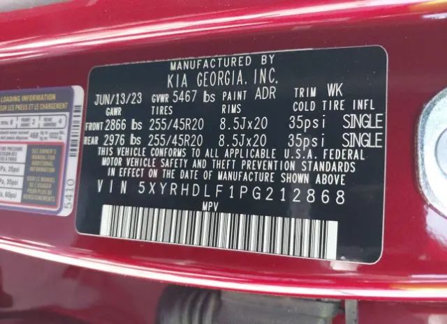 Photo 8 VIN: 5XYRHDLF1PG212868 - KIA SORENTO 