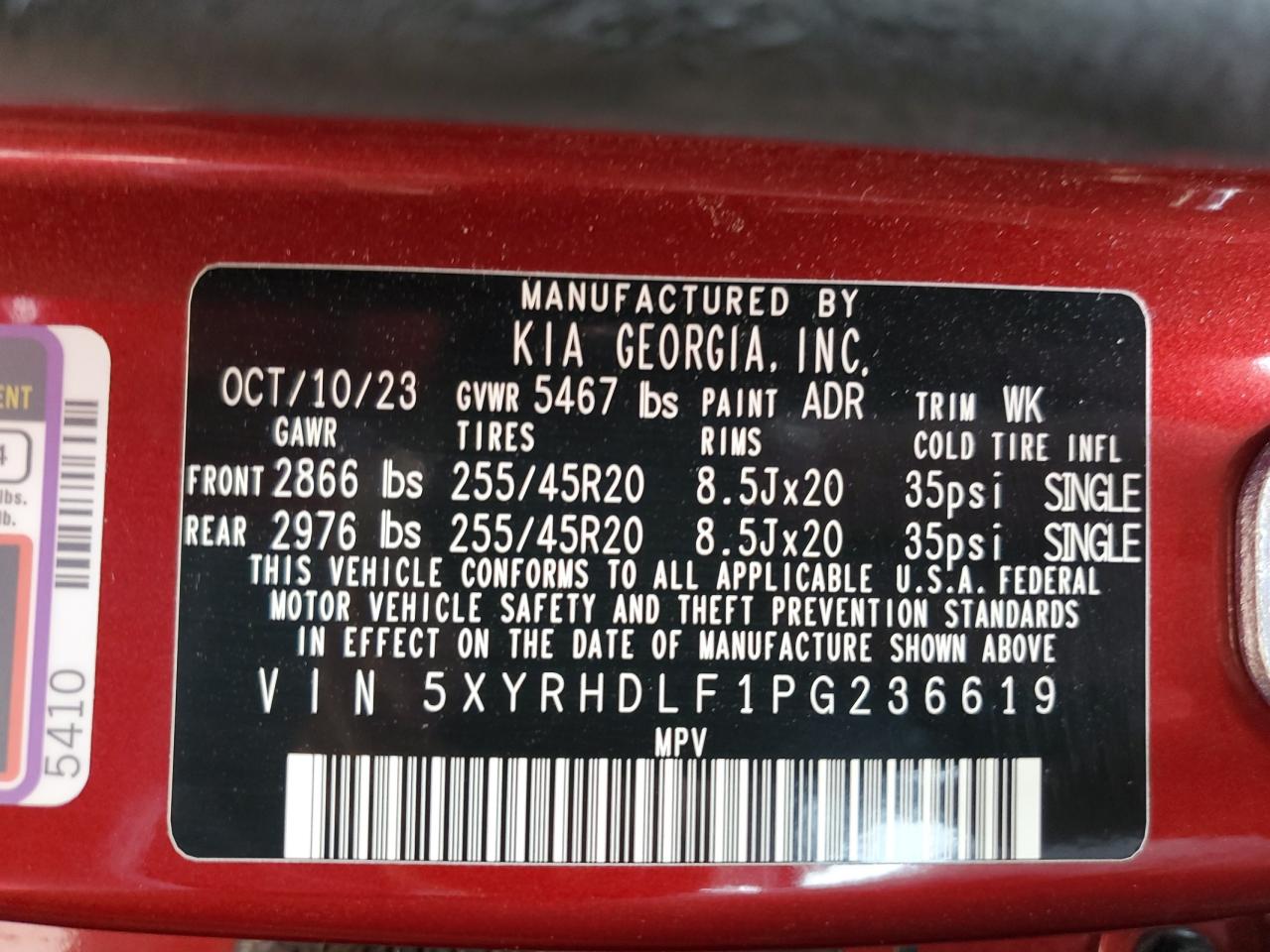 Photo 12 VIN: 5XYRHDLF1PG236619 - KIA SORENTO 