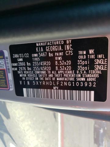 Photo 12 VIN: 5XYRHDLF2NG103932 - KIA SORENTO EX 