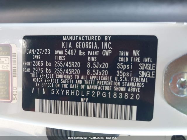 Photo 8 VIN: 5XYRHDLF2PG183820 - KIA SORENTO 