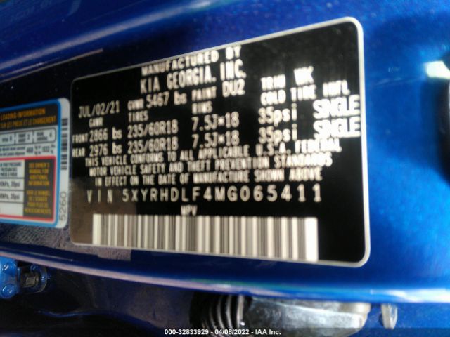 Photo 8 VIN: 5XYRHDLF4MG065411 - KIA SORENTO 