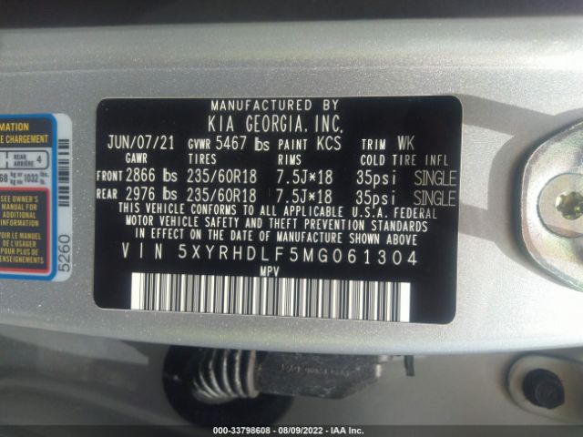 Photo 8 VIN: 5XYRHDLF5MG061304 - KIA SORENTO 