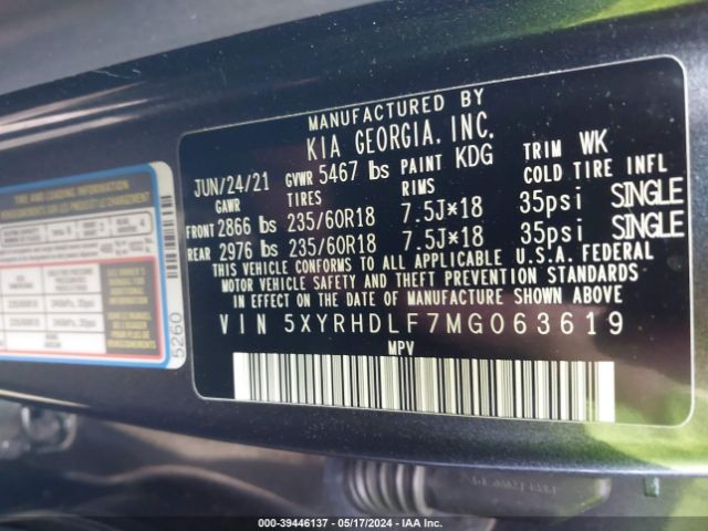 Photo 8 VIN: 5XYRHDLF7MG063619 - KIA SORENTO 