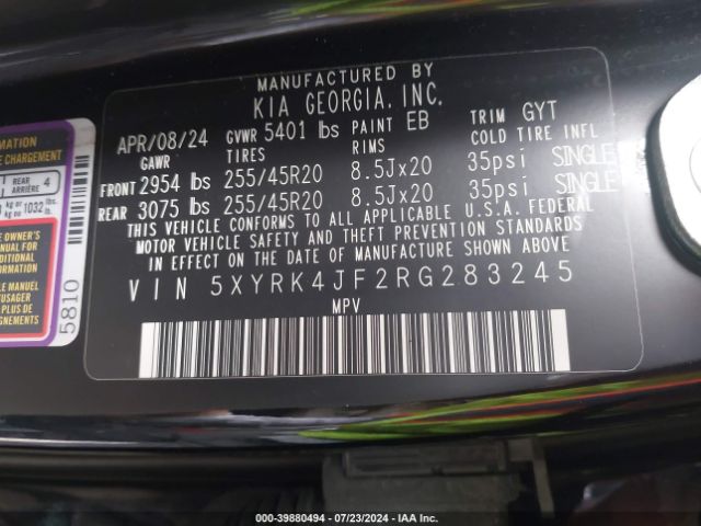 Photo 8 VIN: 5XYRK4JF2RG283245 - KIA SORENTO 