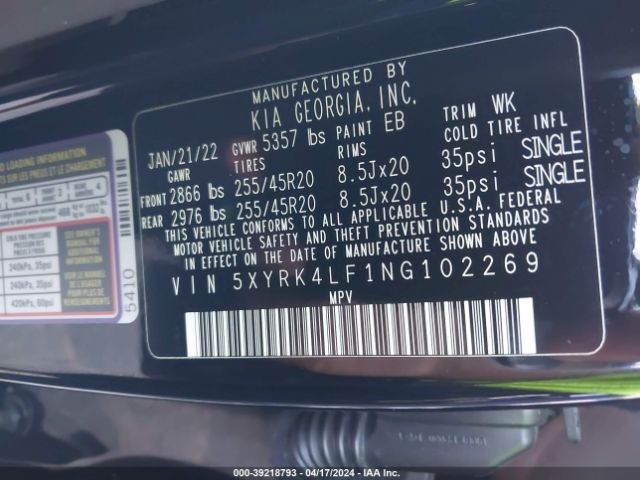 Photo 8 VIN: 5XYRK4LF1NG102269 - KIA SORENTO 