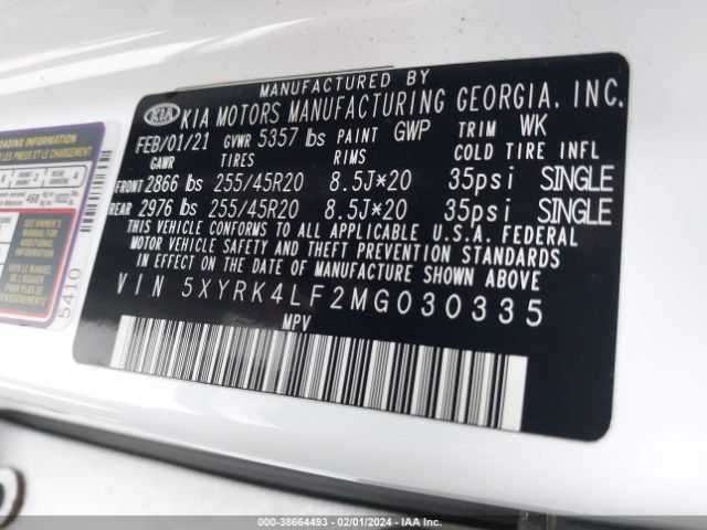 Photo 8 VIN: 5XYRK4LF2MG030335 - KIA SORENTO 