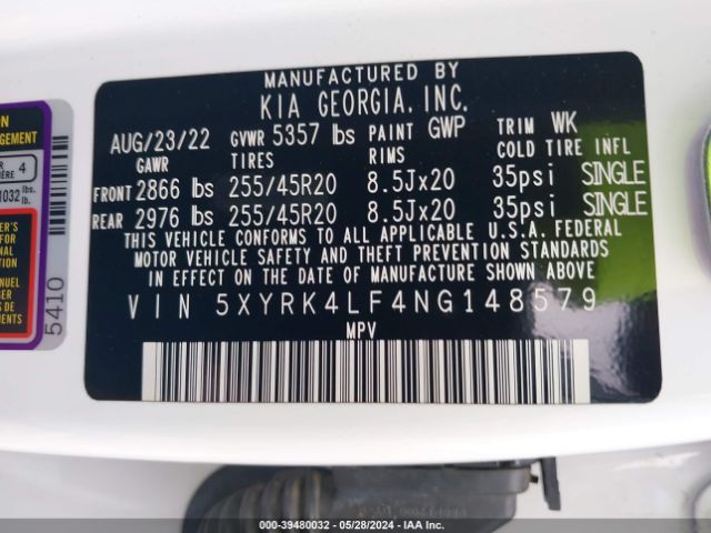 Photo 8 VIN: 5XYRK4LF4NG148579 - KIA SORENTO 