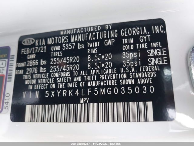 Photo 8 VIN: 5XYRK4LF5MG035030 - KIA SORENTO 