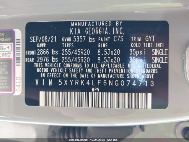 Photo 8 VIN: 5XYRK4LF6NG074713 - KIA SORENTO 