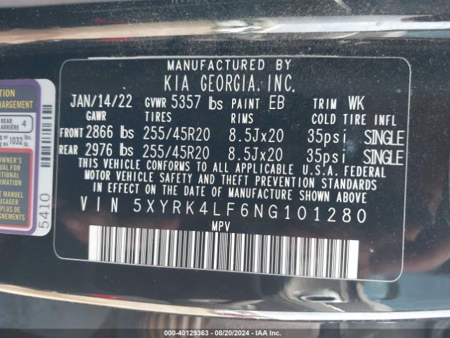 Photo 8 VIN: 5XYRK4LF6NG101280 - KIA SORENTO 