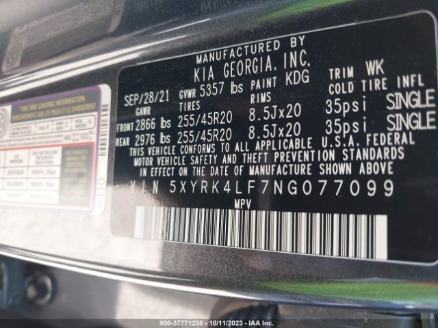 Photo 8 VIN: 5XYRK4LF7NG077099 - KIA SORENTO 