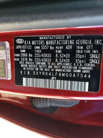 Photo 12 VIN: 5XYRK4LF8MG047544 - KIA SORENTO 