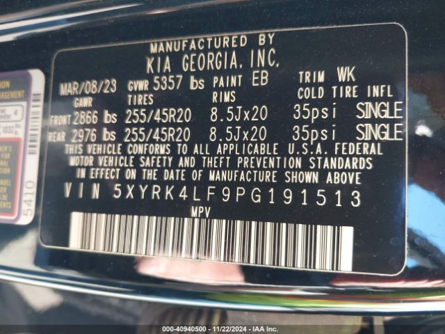 Photo 8 VIN: 5XYRK4LF9PG191513 - KIA SORENTO 