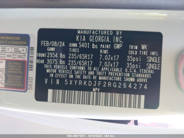 Photo 8 VIN: 5XYRKDJF2RG264274 - KIA SORENTO 