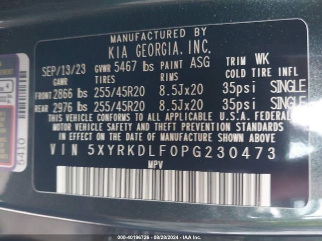 Photo 8 VIN: 5XYRKDLF0PG230473 - KIA SORENTO 