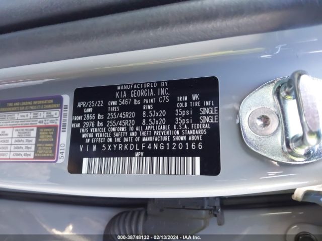 Photo 8 VIN: 5XYRKDLF4NG120166 - KIA SORENTO 