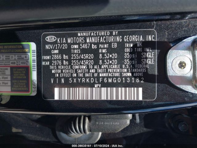 Photo 8 VIN: 5XYRKDLF6MG013182 - KIA SORENTO 