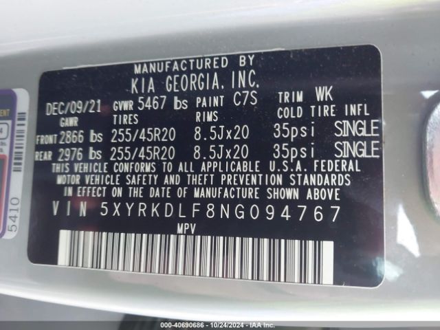 Photo 8 VIN: 5XYRKDLF8NG094767 - KIA SORENTO 