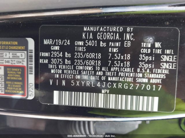 Photo 8 VIN: 5XYRL4JCXRG277017 - KIA SORENTO 