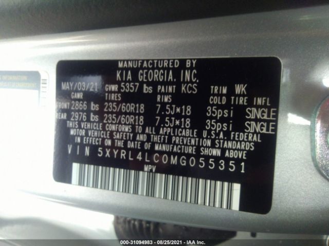 Photo 8 VIN: 5XYRL4LC0MG055351 - KIA SORENTO 