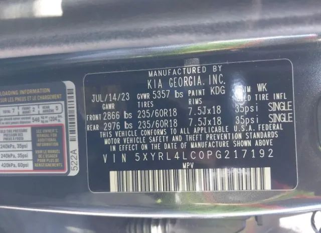 Photo 8 VIN: 5XYRL4LC0PG217192 - KIA SORENTO 