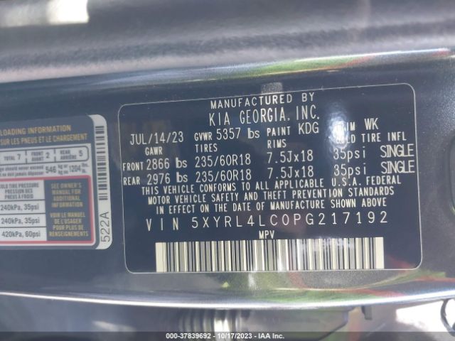 Photo 8 VIN: 5XYRL4LC0PG217192 - KIA SORENTO 