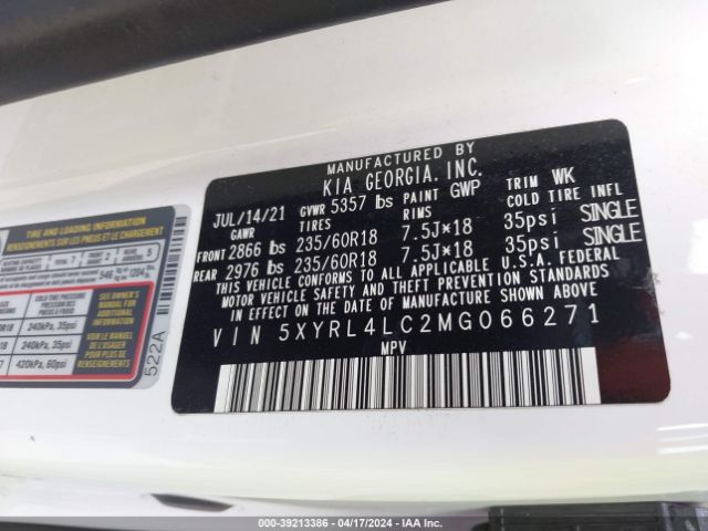 Photo 8 VIN: 5XYRL4LC2MG066271 - KIA SORENTO 