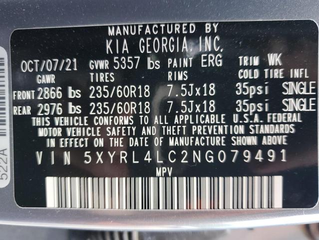 Photo 11 VIN: 5XYRL4LC2NG079491 - KIA SORENTO 