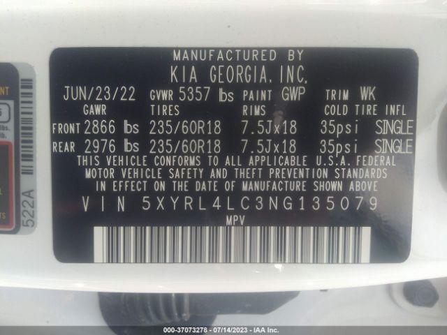 Photo 8 VIN: 5XYRL4LC3NG135079 - KIA SORENTO 