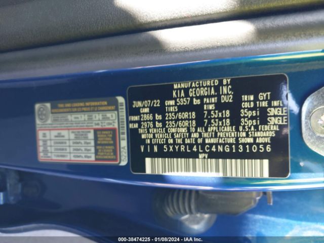 Photo 8 VIN: 5XYRL4LC4NG131056 - KIA SORENTO 