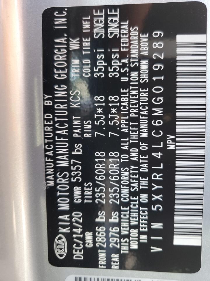 Photo 12 VIN: 5XYRL4LC6MG019289 - KIA SORENTO 