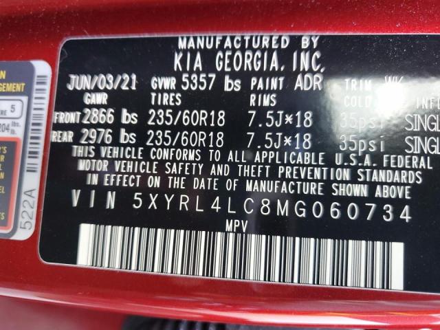 Photo 9 VIN: 5XYRL4LC8MG060734 - KIA SORENTO S 