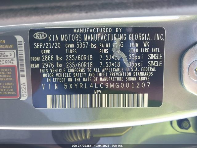 Photo 8 VIN: 5XYRL4LC9MG001207 - KIA SORENTO 