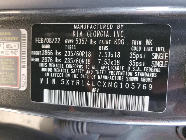 Photo 12 VIN: 5XYRL4LCXNG105769 - KIA SORENTO S 