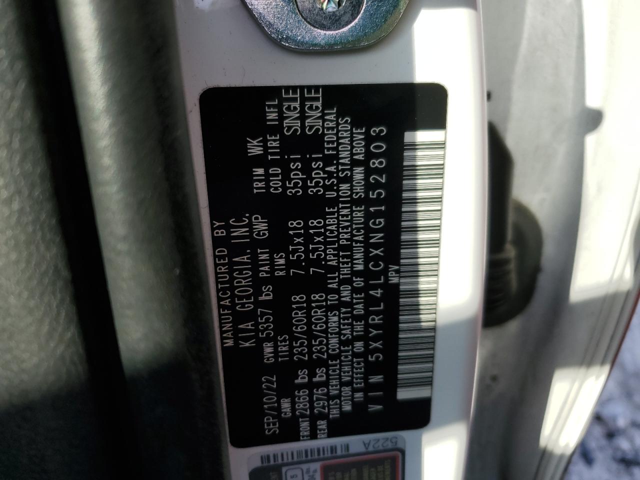 Photo 12 VIN: 5XYRL4LCXNG152803 - KIA SORENTO 